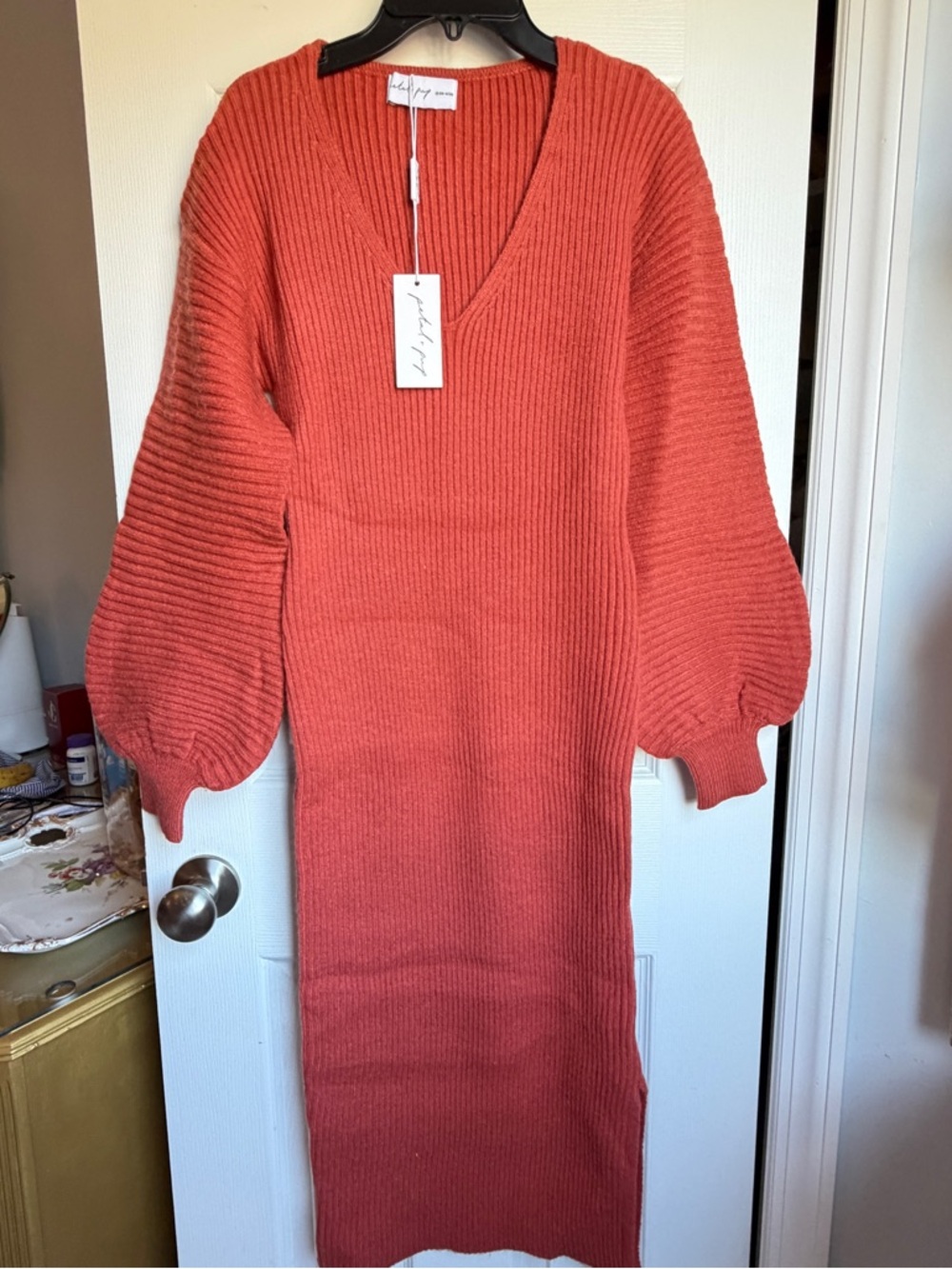 Petal & Pup Rust Ribbed V-Neck Sweater Dress